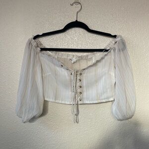 Etophe Studio Cream & Gold Peasant Style Cropped Blouse Medium